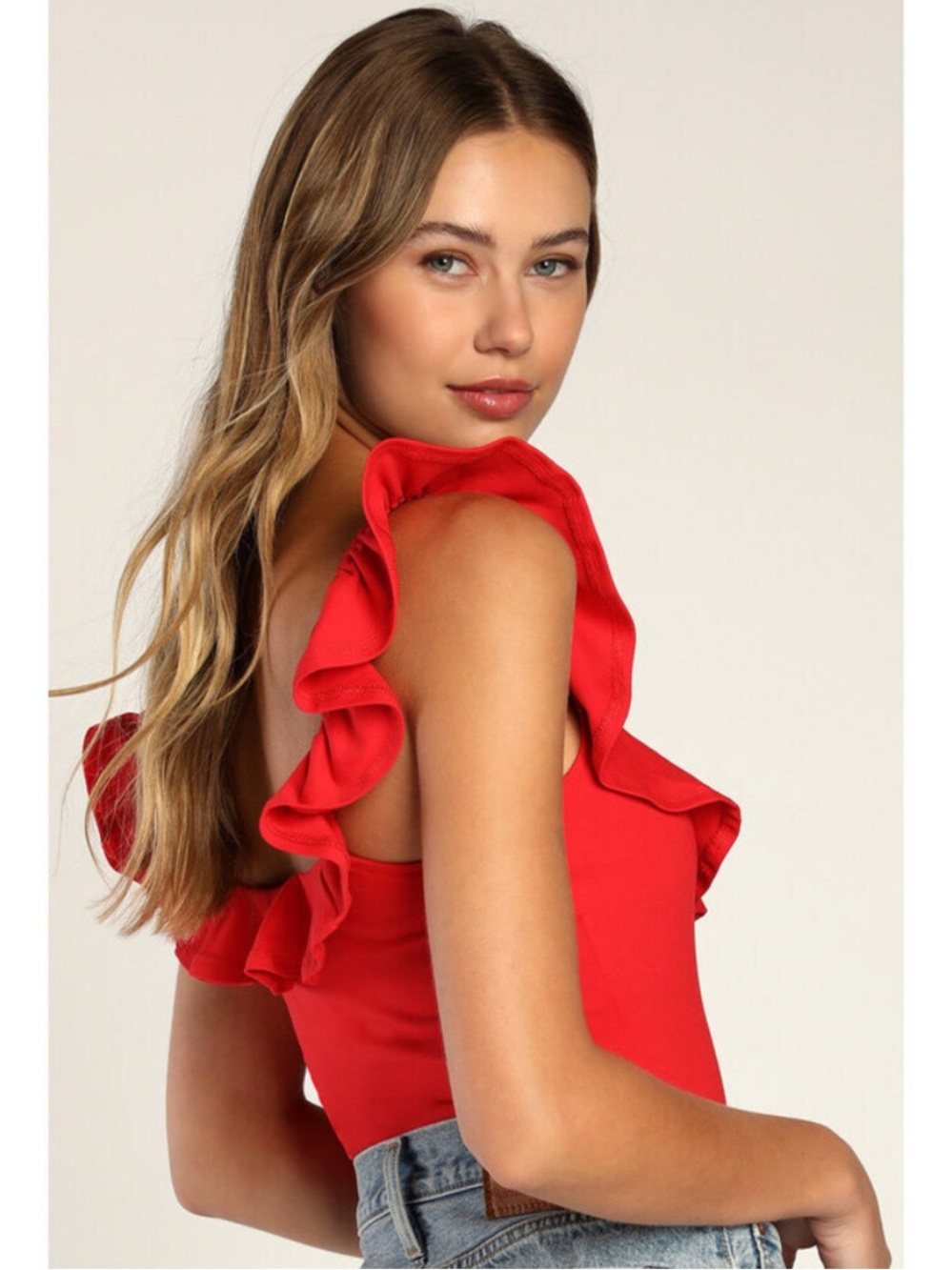 Lulu’s Red Ruffle Square Neck Women's Top - Picture 2 of 3